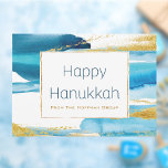 Cartão De Festividades Hanukkah, Dourada Aquarela Azul Moderna<br><div class="desc">Cartão de Saudação de Hanukkah Dourado Azul Moderno. Cartão elegante para as empresas enviarem aos seus clientes/clientes. Chanucá é um festival judeu celebrado todos os anos pela comunidade judaica.</div>