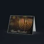 Cartão De Festividades Hanukkah Dourado Menorah Sparkles<br><div class="desc">Chanucá/Chanukah com uma menorah dourada com velas acesas em um chavão marrom e fundo cintilante.</div>