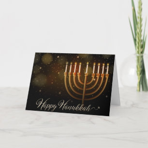 Cartão De Festividades Hanukkah Dourado Menorah Sparkles