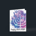 Cartão De Festividades Hanukkah feliz, Menorah, moderno Arte-Inspirado<br><div class="desc">Ilustração arte-inspirada moderna do menorah,  "Hanukkah feliz."</div>