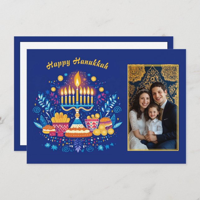 Cartão De Festividades Hanukkah Festival de Luzes Foto ✡️ Charm, (Frente/Verso)