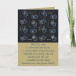 Cartão De Festividades Hanukkah Funny Dreidel Gold and Blue<br><div class="desc">Humorous "Dreidel" Hanukkah/Chanukah, greeting card. Enjoy another funny "Define This" greeting card. This fun "Dreidel" holiday card is just right for all of your friends and family this year. As always, design elements can be edited: moved, resized, rotated, etc. Background colors can be changed out. Personalize by deleting text and...</div>