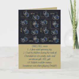 Cartão De Festividades Hanukkah Funny Dreidel Gold and Blue