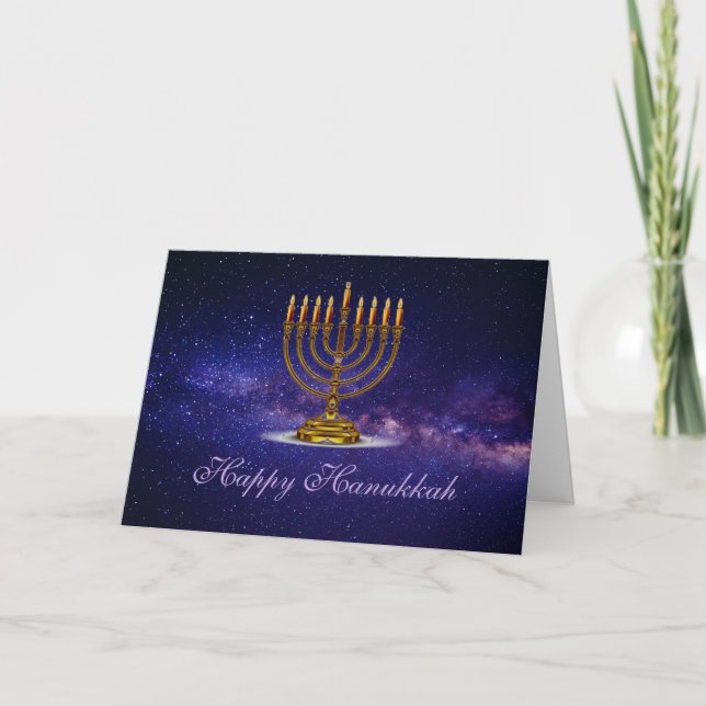 Cartão De Festividades Hanukkah Greeting card com linda Menorah (Frente)