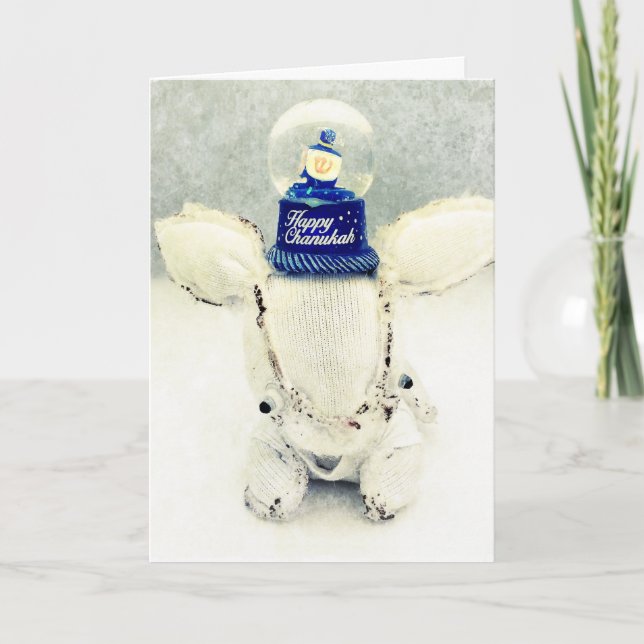 Cartão De Festividades Hanukkah Greeting Card -  Rabbit and Snow Globe (Frente)