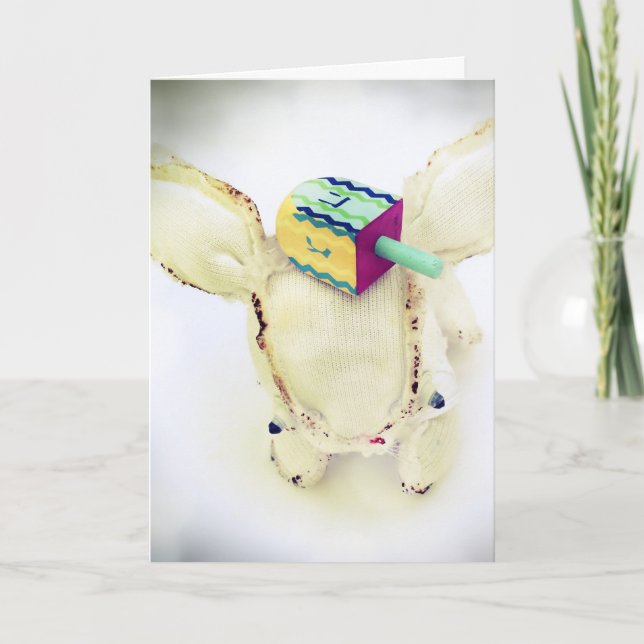 Cartão De Festividades Hanukkah Greeting Card with Aldo and a dreidel (Frente)