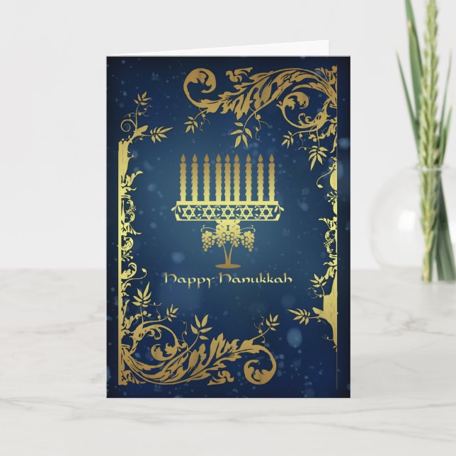 Cartão De Festividades hanukkah holiday card with menorah (Frente)