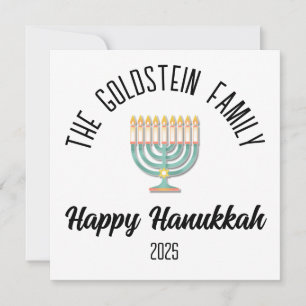 Cartão De Festividades Hanukkah Judaico Chanuka Nome da Família Personali