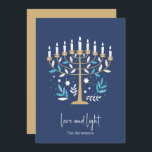 Cartão De Festividades Hanukkah Love & Light Floral Menorah Card<br><div class="desc">Chanucá Amor e Cartão Floral Claro Menorah. Personalize o texto personalizado acima. Você pode encontrar itens de coordenação adicionais na nossa coleção "Floral Hanukkah Menorah e Dreidel".</div>