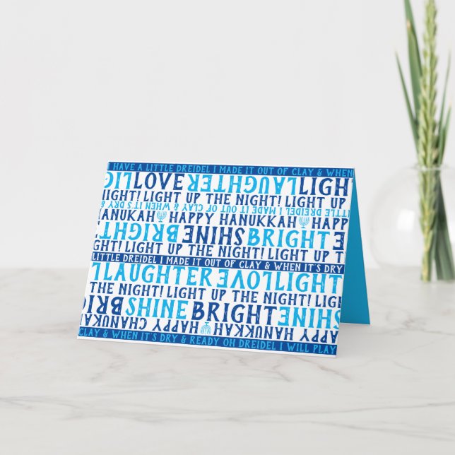Cartão De Festividades HANUKKAH Love Light Laughter Typography Blue (Frente)