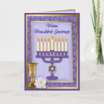 Cartão De Festividades Hanukkah Menorah Benessings<br><div class="desc">Cartão Hanukkah detalhado com Menorah,  Estrela de David,  Chalice e Rosa.</div>