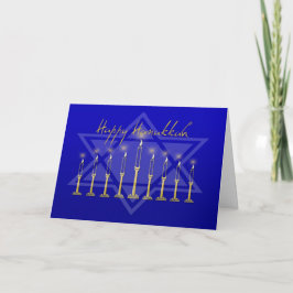Cartão De Festividades Hanukkah Menorah Blue