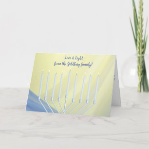 Cartão De Festividades Hanukkah Menorah branco e velas "Amor e Luz"