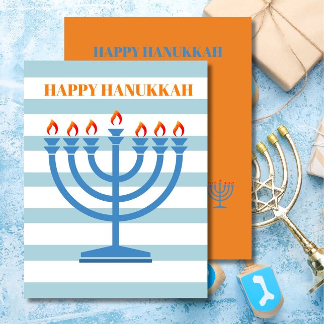 Cartão De Festividades Hanukkah Menorah Modern Blue Greeting Card (Criador carregado)