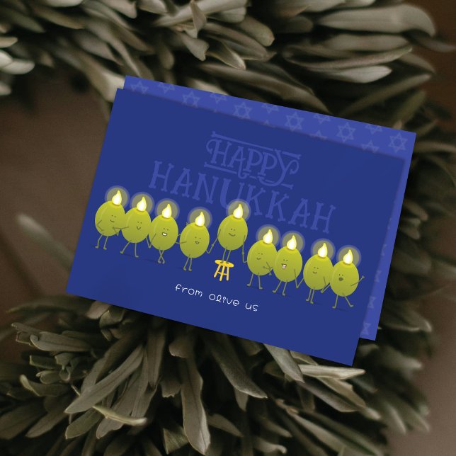 Cartão De Festividades Hanukkah Menorah Olives | Grupo Azul (Criador carregado)