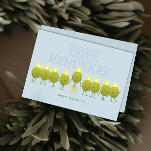 Cartão De Festividades Hanukkah Menorah Olives Grupo Azul Pálido