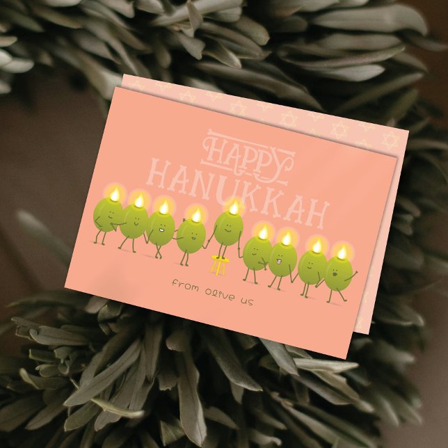 Cartão De Festividades Hanukkah Menorah Olives | Grupo Peach (Criador carregado)