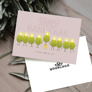Cartão De Festividades Hanukkah Menorah Olives Logotipo da empresa Mauv