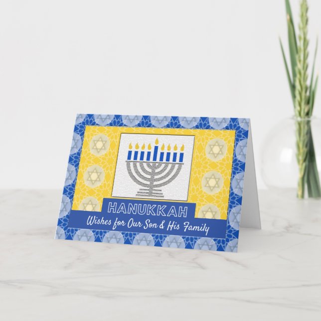 Cartão De Festividades Hanukkah Menorah para um Filho e sua Família (Frente)