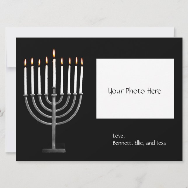 Cartão De Festividades Hanukkah Menorah personalizado com foto (Frente)