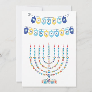 Cartão De Festividades Hanukkah Menorah with Candles and Traditional Item
