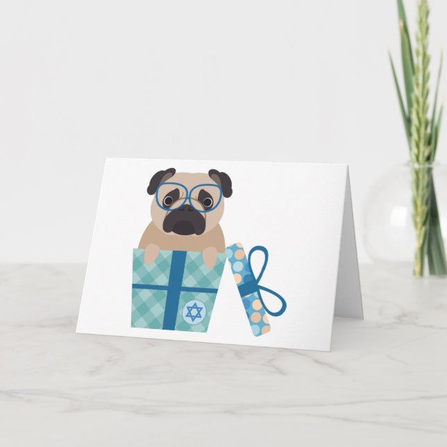 Cartão De Festividades Hanukkah Pug Gift (Frente)