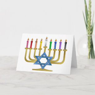 Cartão De Festividades Hanukkah Rainbow Candles Dourados Menorah