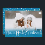 Cartão De Festividades Hanukkah Sameach Blue overlay script menorah<br><div class="desc">Hanukkah Sameach escreveu um roteiro azul mais claro sobre a camada menorah 1. Feliz Hanukkah!</div>