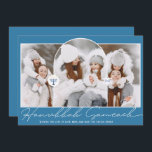 Cartão De Festividades Hanukkah Sameach legal roteiro azul menorah 3 foto<br><div class="desc">Hanukkah Sameach legal roteiro azul menorah 3 fotos</div>