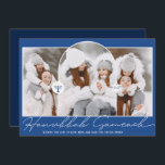 Cartão De Festividades Hanukkah Sameach legal roteiro azul menorah 3 foto<br><div class="desc">Hanukkah Sameach legal roteiro azul menorah 3 fotos</div>