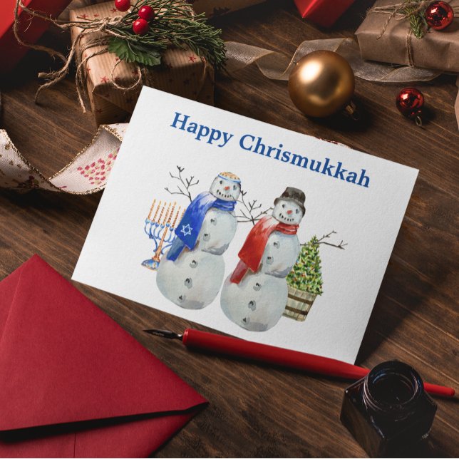 Cartão De Festividades Hanukkah Snowman Christmas Chrismukkah (Criador carregado)