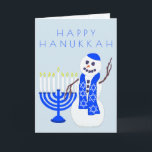 Cartão De Festividades Hanukkah Snowman Personalizado Por Toda A Impressã<br><div class="desc">Esta placa de saudação personalizada do Homem de Neve Hanukkah oferece espaço para personalizar com seu nome e um personalizado por todo o impressão dentro com menorras azuis pálidas e padrão Star Of David. A opção de adicionar o(s) seu(s) nome(s) como uma "assinatura" impressa é fácil de remover se desejar....</div>