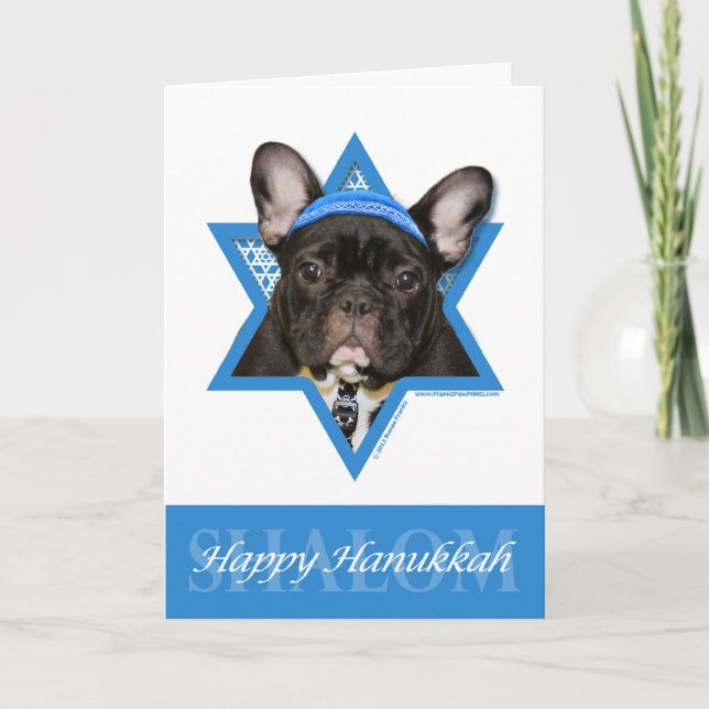 Cartão De Festividades Hanukkah Star de David - Bulldog Francês - Teal (Frente)