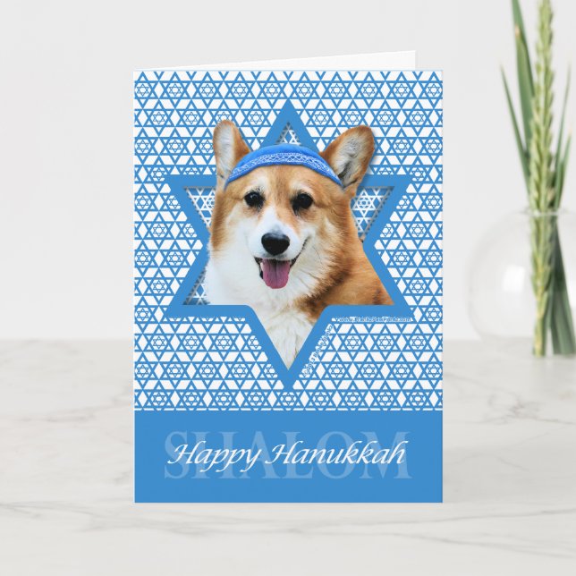 Cartão De Festividades Hanukkah Star de David - Corgi - Owen (Frente)