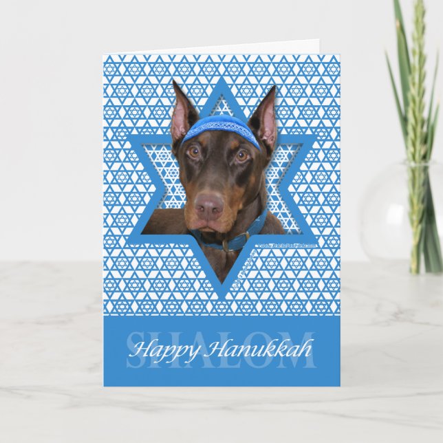 Cartão De Festividades Hanukkah Star de David - Doberman - Rocky (Frente)