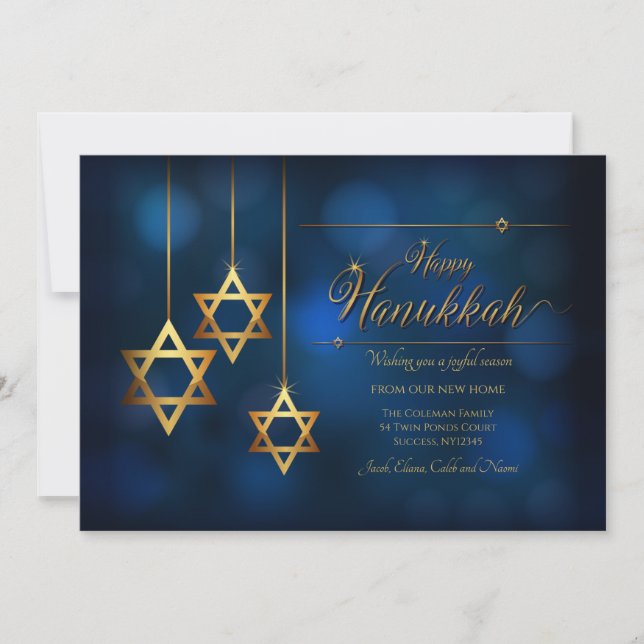 Cartão De Festividades Hanukkah Star do David Moving Holiday Card (Frente)