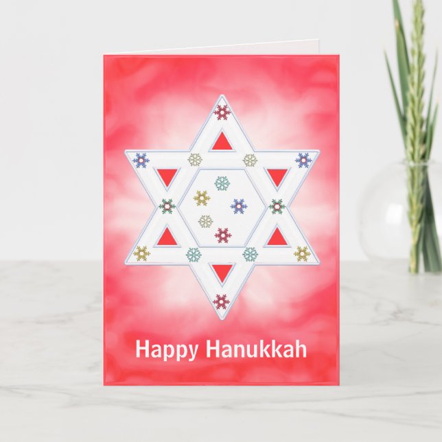 Cartão De Festividades Hanukkah Star e Snowflakes Red (Frente)
