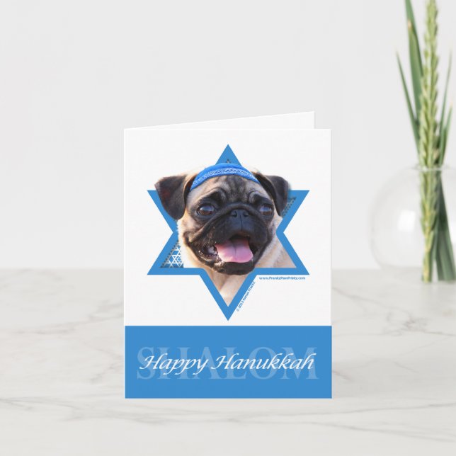 Cartão De Festividades Hanukkah Star of David - Pug (Frente)