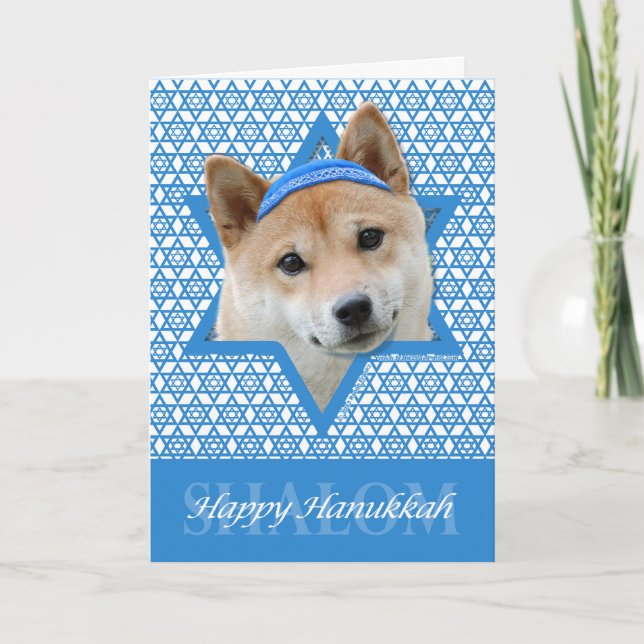 Cartão De Festividades Hanukkah Star of David - Shiba Inu (Frente)
