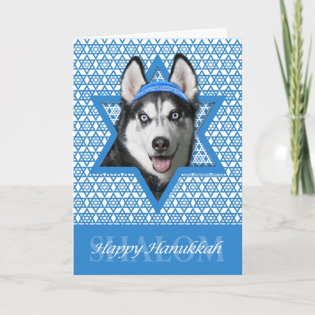 Cartão De Festividades Hanukkah Star of David - Siberian Husky (Frente)