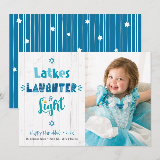 Cartão De Festividades Hanukkah Trava Rindo Foto Leve Madeira Rústica (Frente/Verso)