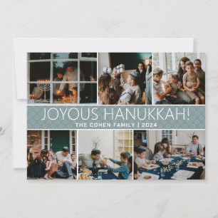 Cartão De Festividades Hanukkah Typografia Foto da família azul Colagem