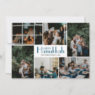Cartão De Festividades Hanukkah Typografia Foto da família azul Colagem