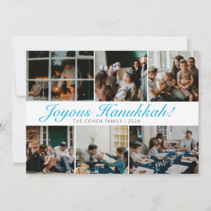 Cartão De Festividades Hanukkah Typografia Foto da família azul Colagem