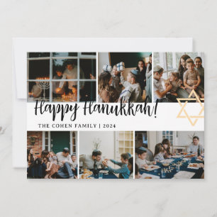 Cartão De Festividades Hanukkah Typografia Foto da família azul Colagem