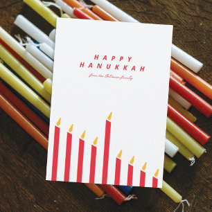 Cartão De Festividades Hanukkah Velas Vermelhas e Brancas Minimalistas Mo