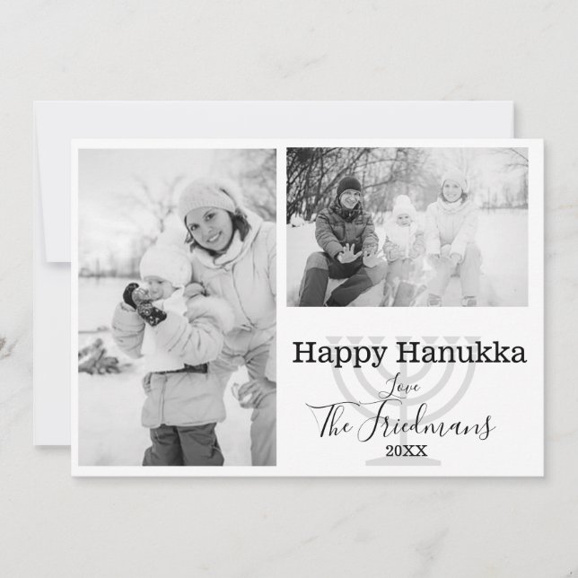 Cartão De Festividades Happ Hanukka Family 2 Photo Black White (Frente)