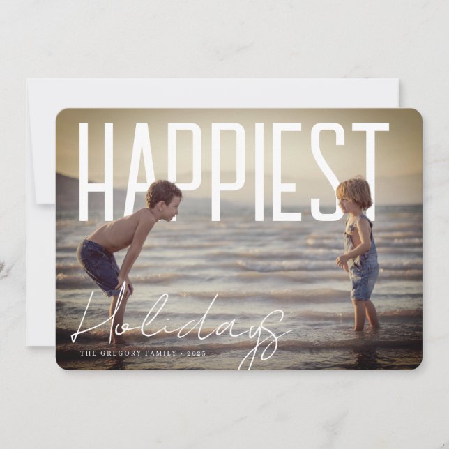 Cartão De Festividades Happiest Holidays Modern Photo Card (Frente)
