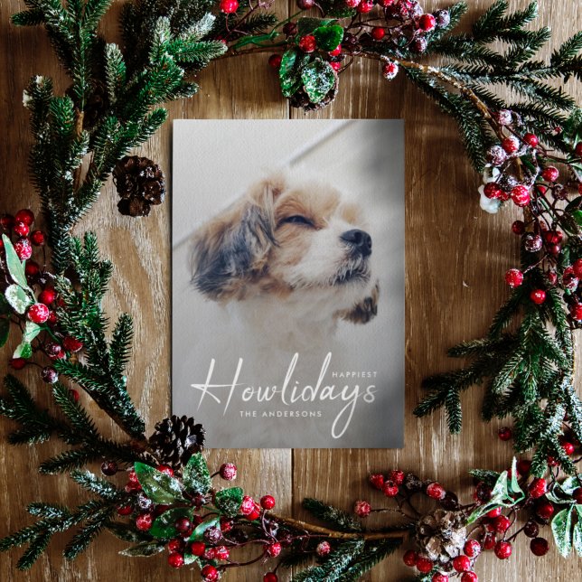 Cartão De Festividades Happiest Howlidays | Mínimo de Natal para o Cão (An adorable Christmas pet photo "Happiest Howlidays" card to celebrate your furry friend)