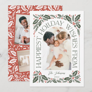 Cartão De Festividades Happiest Wish Arch Holly Berry 3 Photo Collage